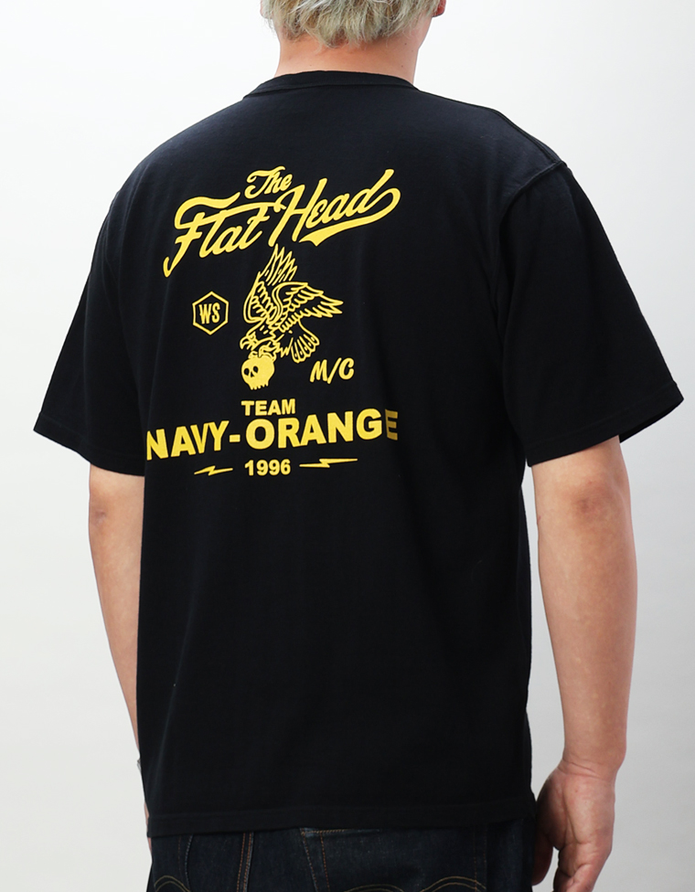 ウェブショップ限定 吊り生地 Tシャツ - NAVY-ORANGE -