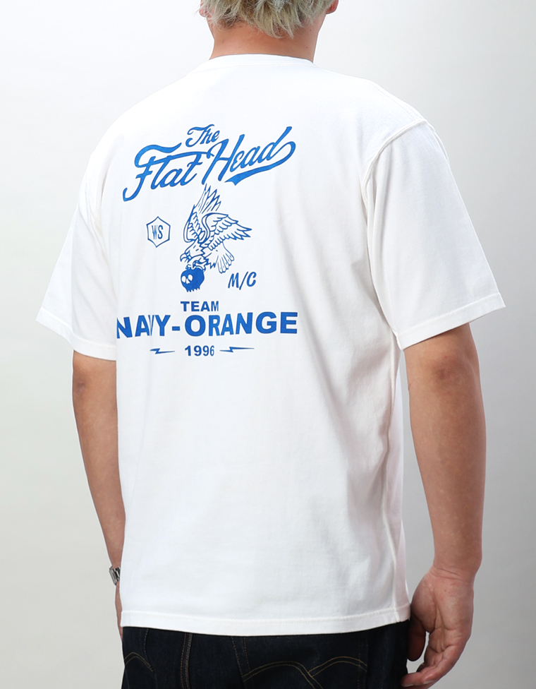 ウェブショップ限定 吊り生地 Tシャツ - NAVY-ORANGE -